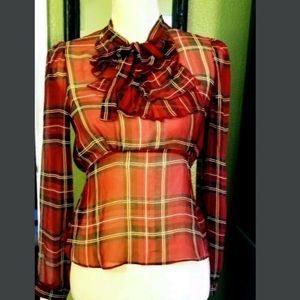 Vintage Betsey Johnson silk plaid button top